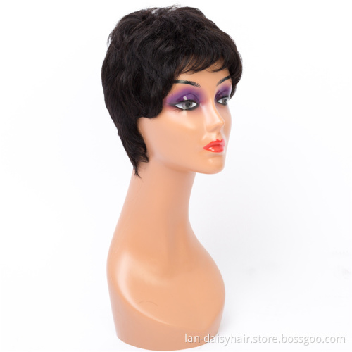 Natural Color Machine Made  Wigs Cheap Factory Price  Good Quality  None Short Cut  Lace Human Hair Wigs